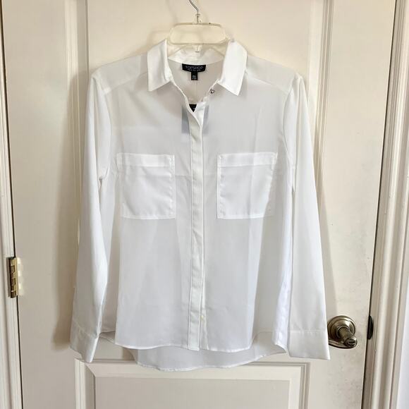Topshop Pocket Detail Button Down Shirt in White - Picture 5 of 13